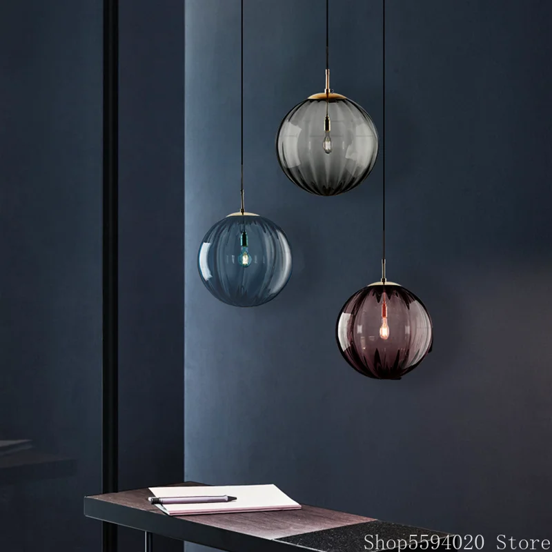 

Modern Round Glass Lustre Pendant Lights Led E27 Pendant Lamp Hanging Lights for Home Fixtures Living Room Bedroom Decor Lights