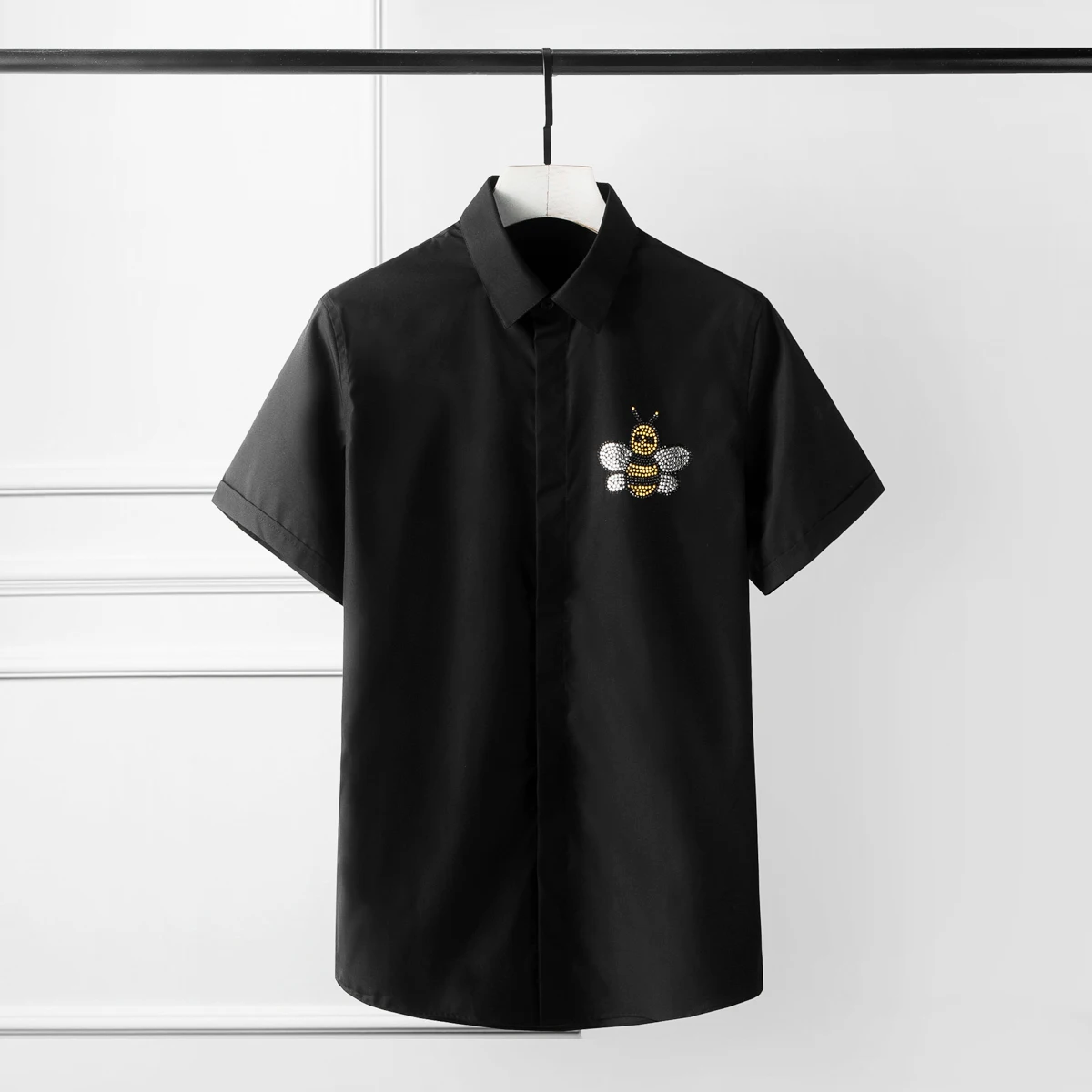 Новые летние мужские рубашки роскошные с пчелами бриллиантами коротким рукавом