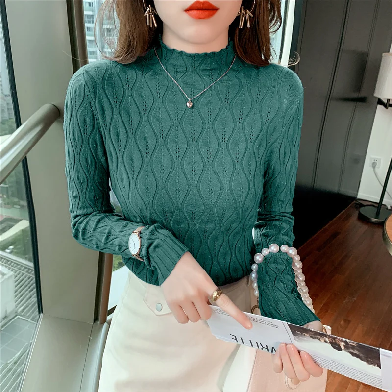

Spring/Autumn Women's Sweater New Fashion Casual Long Sleeve Mock Neck Slim Stretch Cotton Pullover Top Houthion