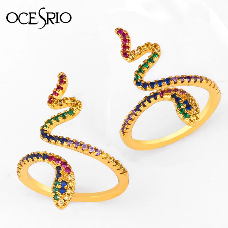 Женское золотое кольцо в стиле хип хоп с разноцветным цирконием|Обручальные