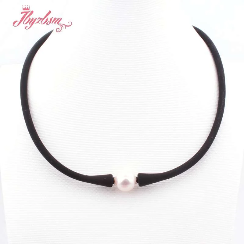 Necklace 10 мм пресноводный жемчуг Простой силиконовый браслет ожерелье натуральный камень Бусины Спортивный Стиль Повседневный водонепроницаемый для женщин подарок - Окраска металла: Necklace