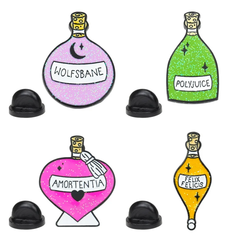 

INS style color glitter drifting bottle brooch cartoon magic potion bottle DIY student backpack decoration fashion badge