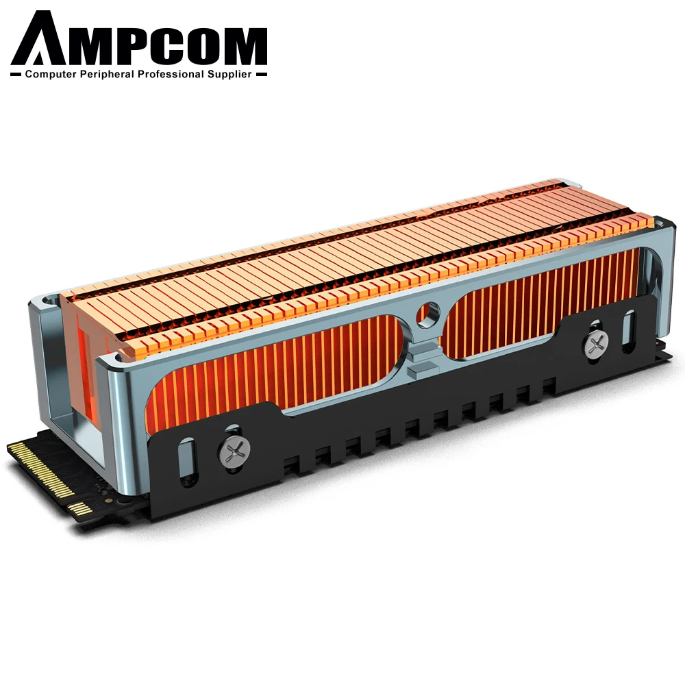 Dissipatore di calore ad alte prestazioni SSD AMPCOM M.2 2280, alette in rame con dissipatori di calore passivi con telaio in alluminio-50 pezzi alette fredde-401 W/mk