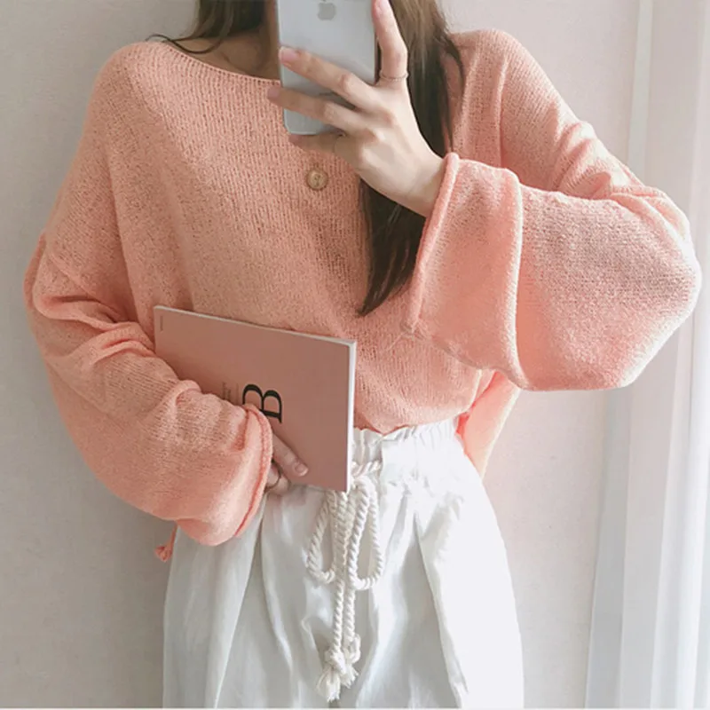 

Korea 2021 Spring Temperament Sweet Loose Casual Knitting T-shirt Women's Pullover Sports Fitness Fashion Pullover S393