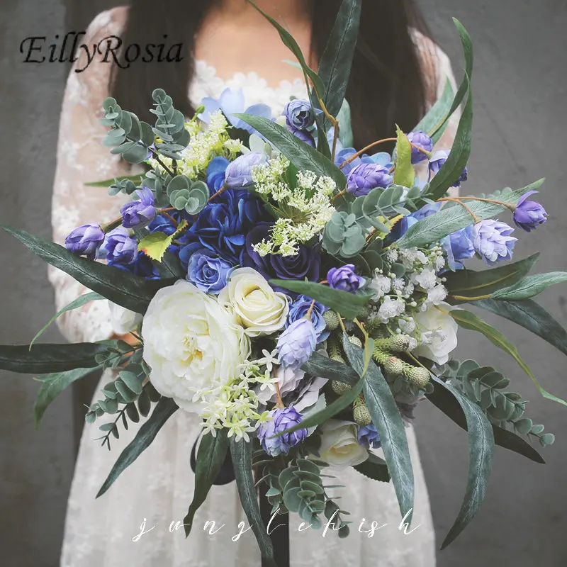EillyRosia INS стиль синий фиолетовый букет невесты деревенский Страна Свадебные цветы