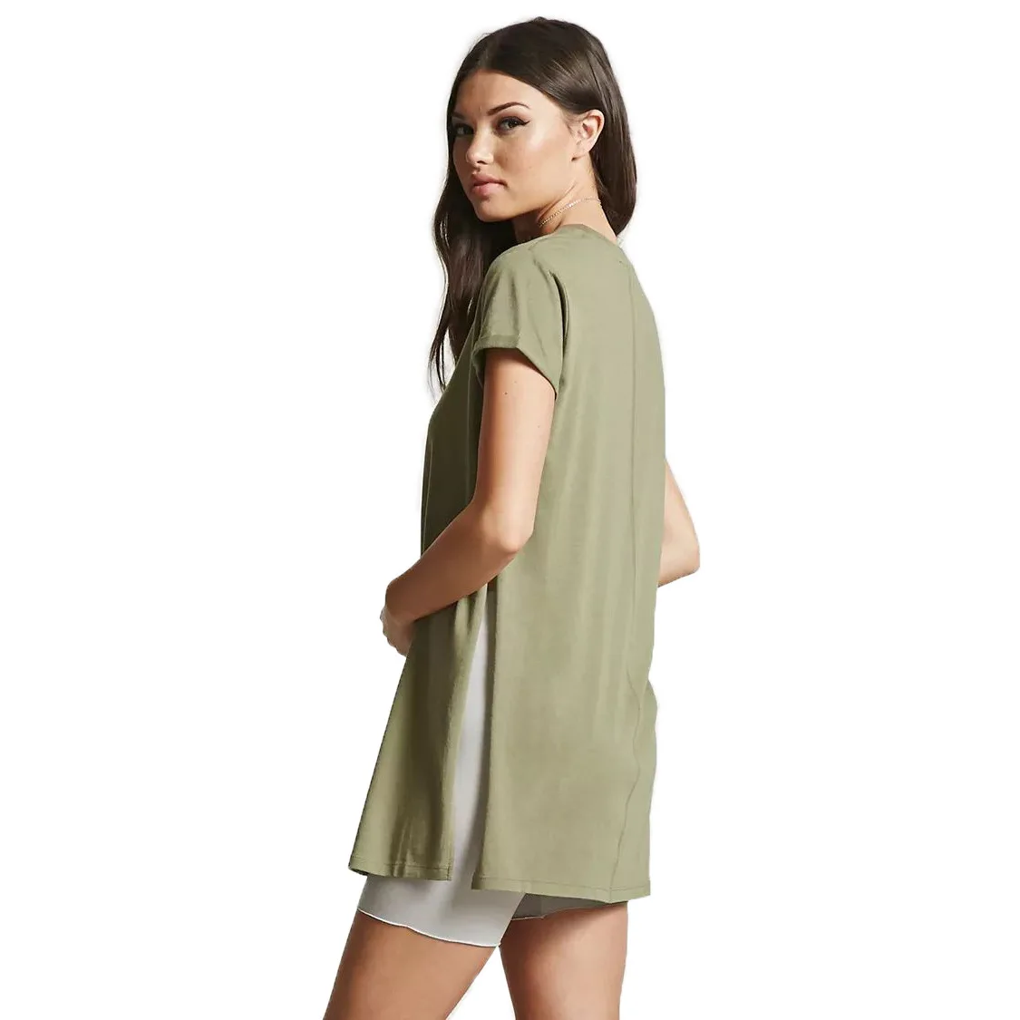

Versatile loose round neck solid short sleeve T-shirt women's summer dress