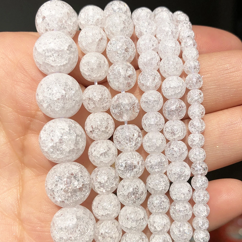 

White Snow Cracked Crystal Beads Round Loose Spacer Beads For Jewelry DIY Making Bracelet Accessories 15''Inches 4 6 8 10 12mm