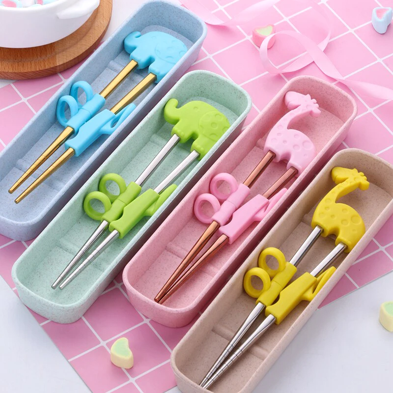 

1 Pair Of Pink Green Cute Animal Learning Training Chopsticks Kids Children Chinese Chopsticks Learning Kitchen Accessories