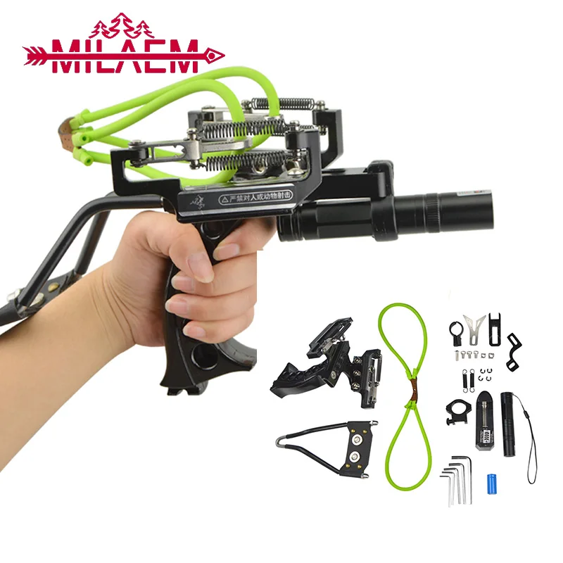 

1 Set Shooting Slingshot Metal Body With Green Laser Hunting Catapult High Strength Rubber Band Professional Fishing Accessories