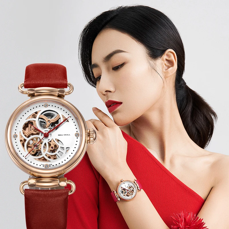 Seagull mechanical watch ladies watch fashion hollow perspective automatic mechanical watch waterproof time goddess 6002L enlarge