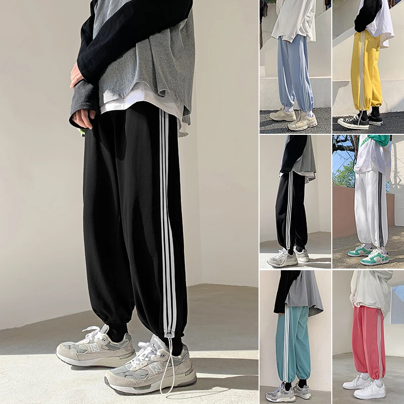 

2021 summer fashion men's cropped casual pants striped sports pants outdoor running pants thin necked pants