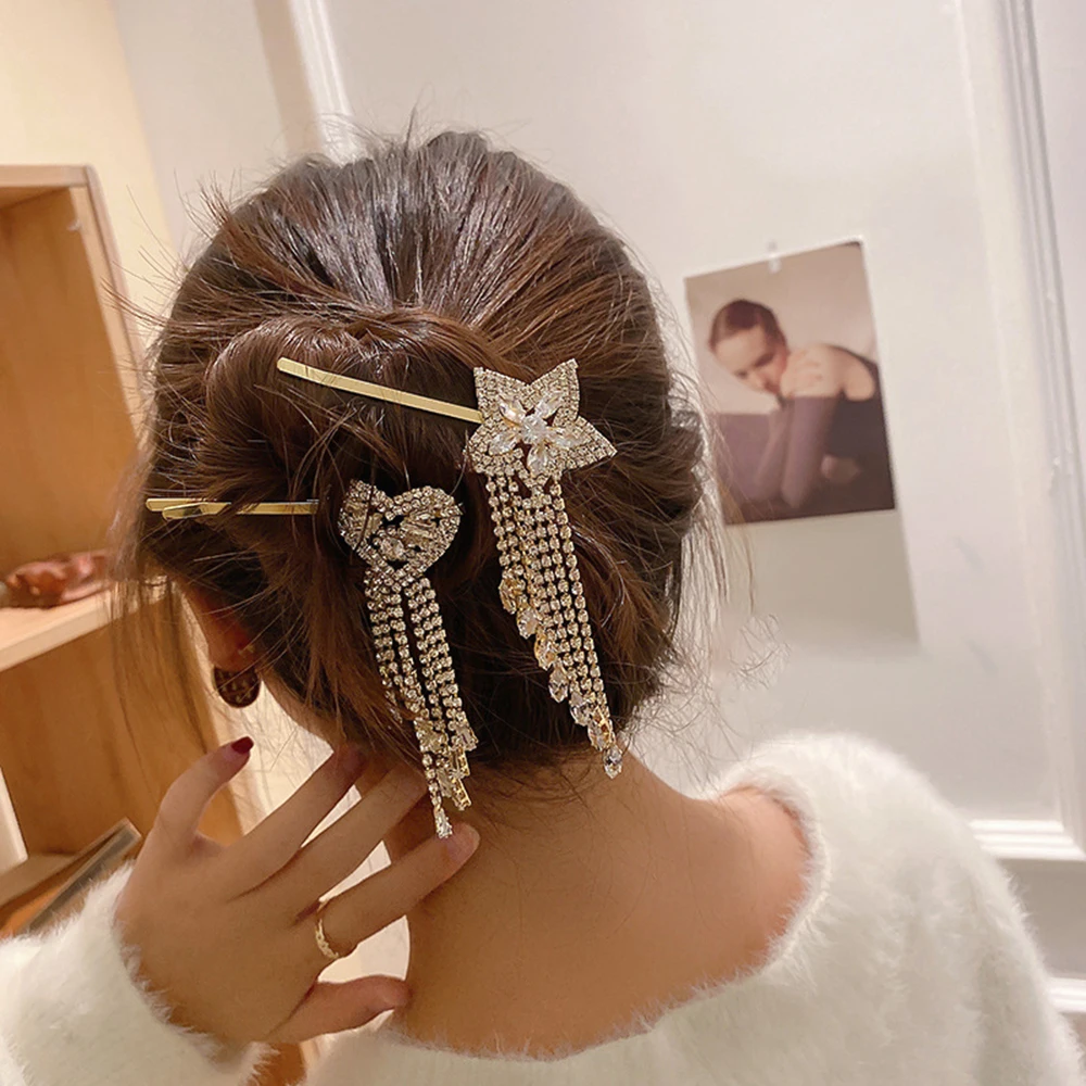 

Fashion Love Five-pointed Star Clips Rhinestone Full Diamond Hairpins Bangs Hairgraps Women Girls Trend Hair Styling Accessories