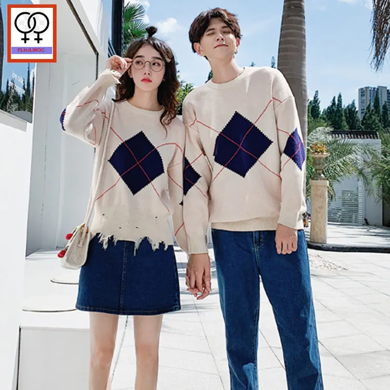 Парные Пуловеры свитеры одежда для влюбленных милые вязаные в стиле