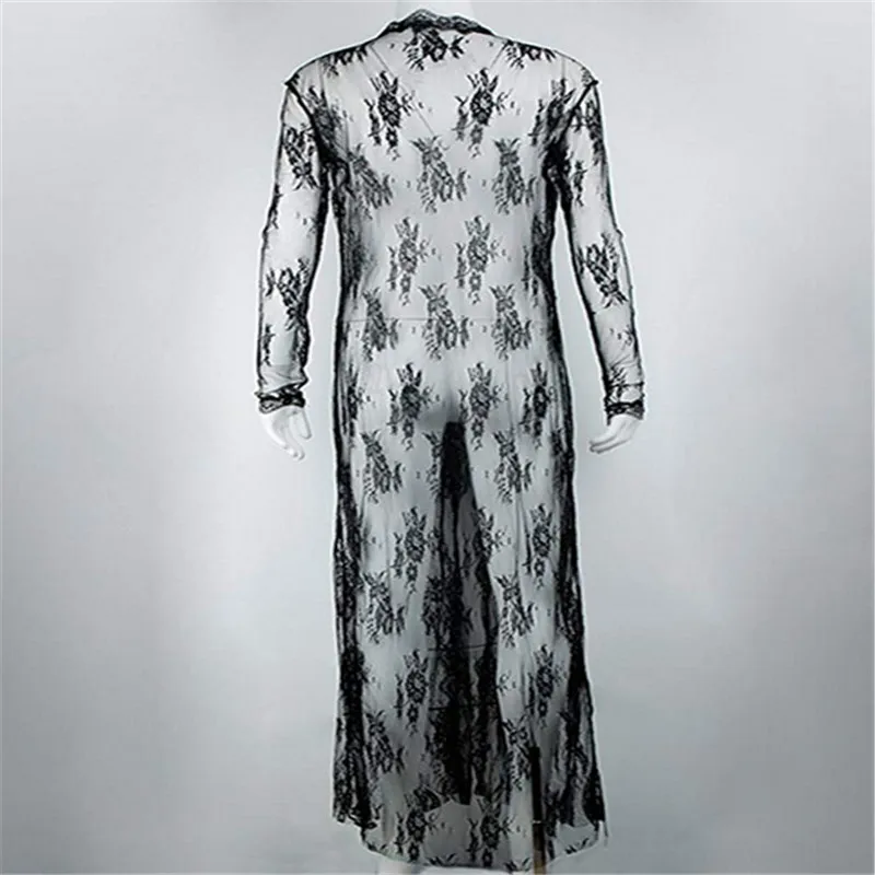 

Women Lace Sexy Lingerie Nightwear Underwear G-string Babydoll Sleepwear Dress long lseeve blcak lace beach dress cover up