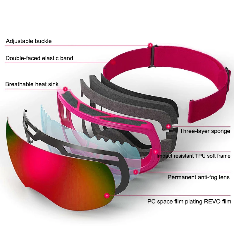 

Ski Goggles With Ski Mask Men Women Snowboard Goggles Glasses Skiing UV400 Protection Anti-fog Snow Skiing Glasses+Goggle Case