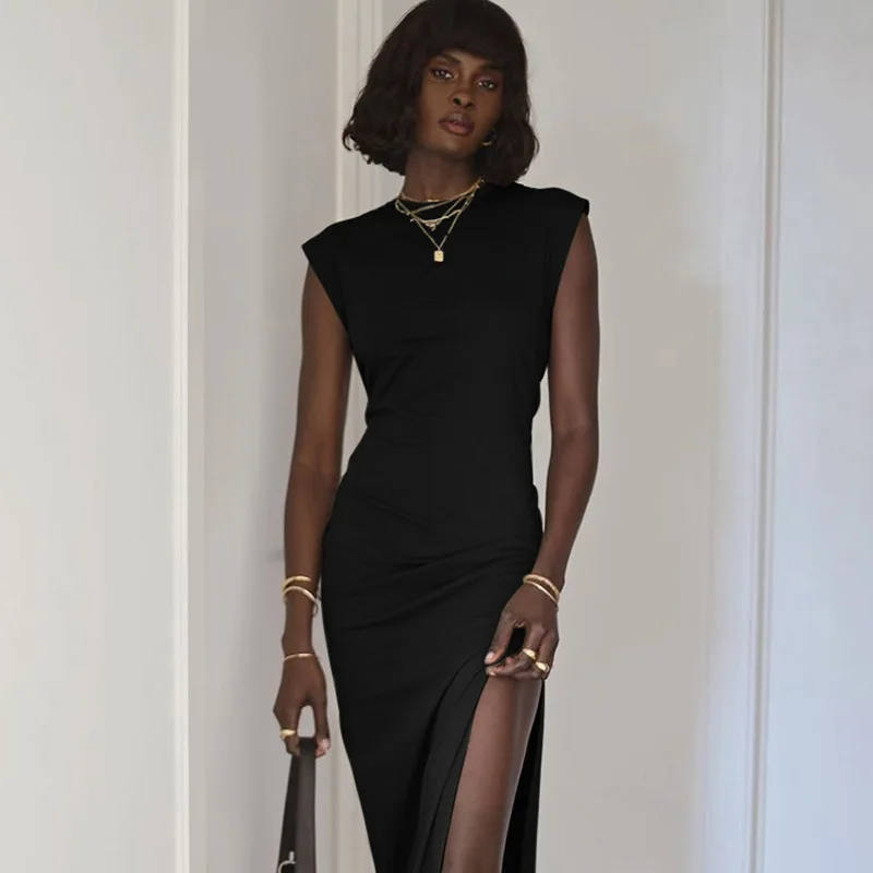 Женское платье с разрезом на ногах однотонное Простое Повседневное весна-лето 2020