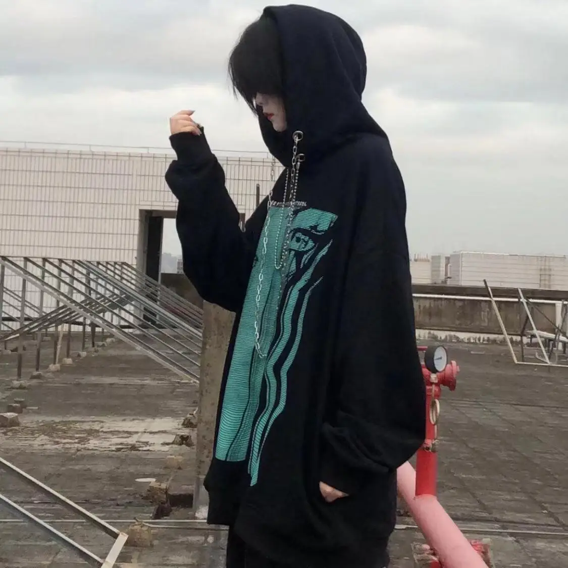 

Spring and Autumn New Retro fried Street tide tears striped lazy couple loose hooded sweater