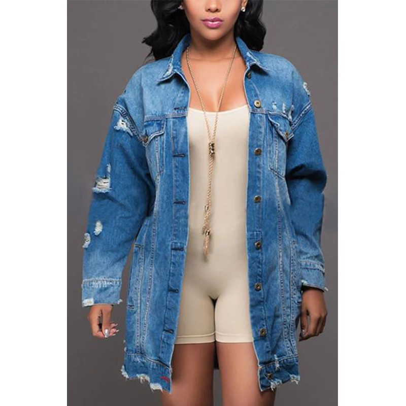 

Autumn Winter Women Hole Denim Jacket 2020 Harajuku boyfriend Wind Jean Jacket Loose Long Sleeve Female Coats Large Size Female