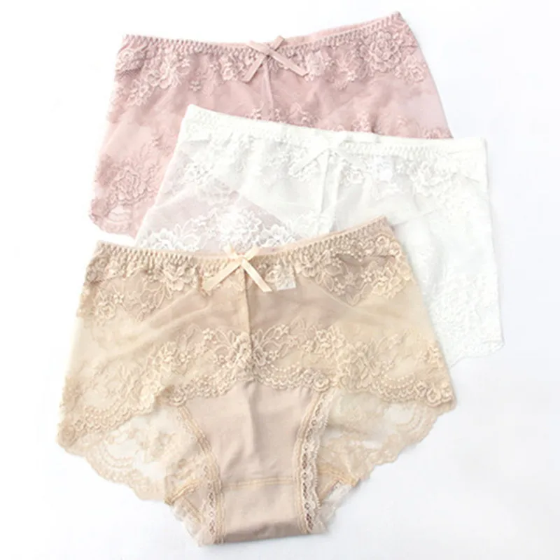 RUIN 4PCS Women's Lace Panty Sexy Transparent Modal And Cotton High Waist Seamless Women's Briefs