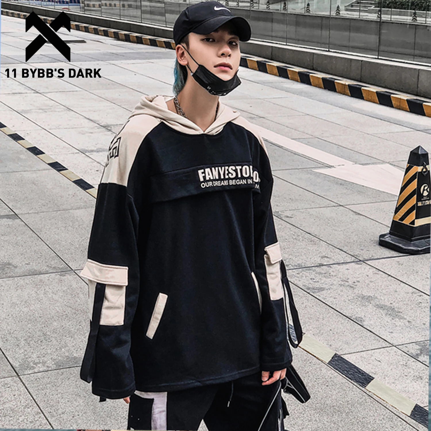 11 BYBB'S DARK мужские толстовки с буквенным принтом Harajuku Мульти Карманы пуловер