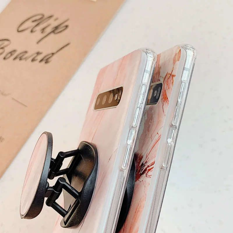 Glossy IMD Marble Case with Foldable Holder for Samsung S10 S9 plus S8 Edege S7 edge TPU Cover Galaxy Note 8 9 |
