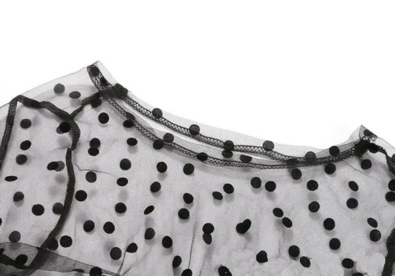 Футболка женская в горошек пикантная сетчатая рубашка с круглым вырезом и