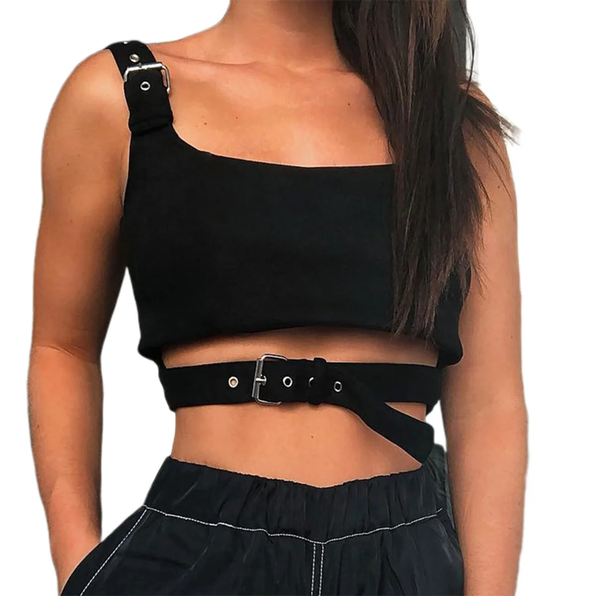 

New Women Tanks Summer Hollow Out Short Top Ladies Slim-fit Vest Casual Style Clothes Skinny Backless Adjust Buckle 2020