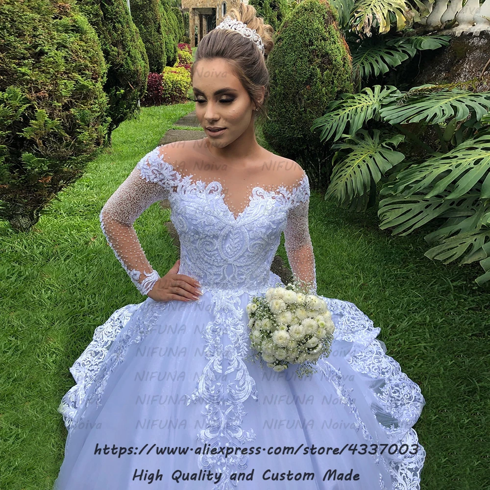 Новое роскошное свадебное платье с длинным рукавом украшенное кристаллами Vestido De