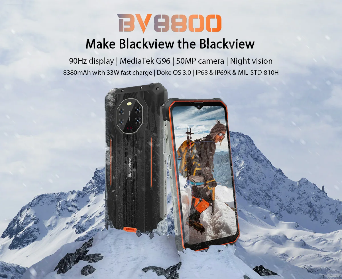 Смартфон Blackview BV8800 защищенный IP68/IP69K 8 + 128 ГБ Helio G96 6 58 дюйма Android 11 NFC 8380 мАч |
