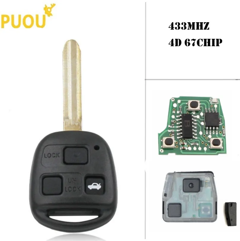 3 кнопки дистанционного брелока 315 МГц 4D67 чип для Toyota Avensis Corolla Yaris Rav4 FCC ID: HYQ12BBT