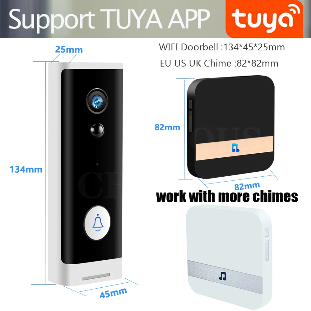 Wifi Video Deurbel Draadloze Deurbel Op Bellen Telefoon Video Intercom Oplaadbare Batterij Met Tf Card Record Chime Tuya App