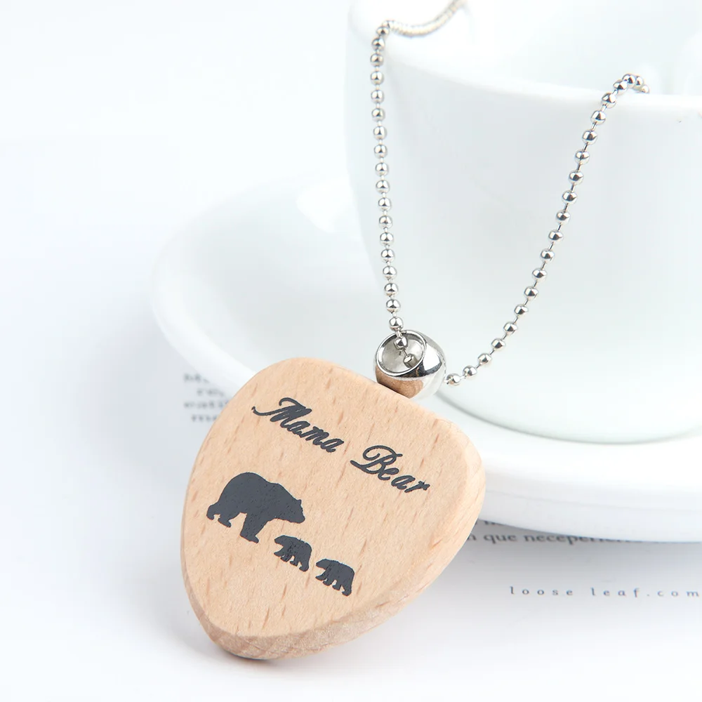 Деревянная мама медальон в виде медведя Ожерелье материнская любовь семья