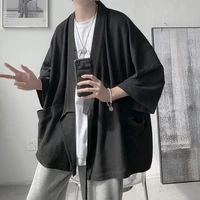 japanese style samurai butterfly kimono men three quarter sleeve summer thin mens retro casual loose shirt jacket 2021 new q856