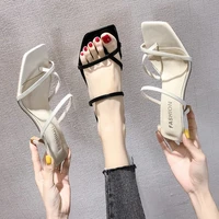 2021 new mid heel square head roman ladies sandals with flip flops
