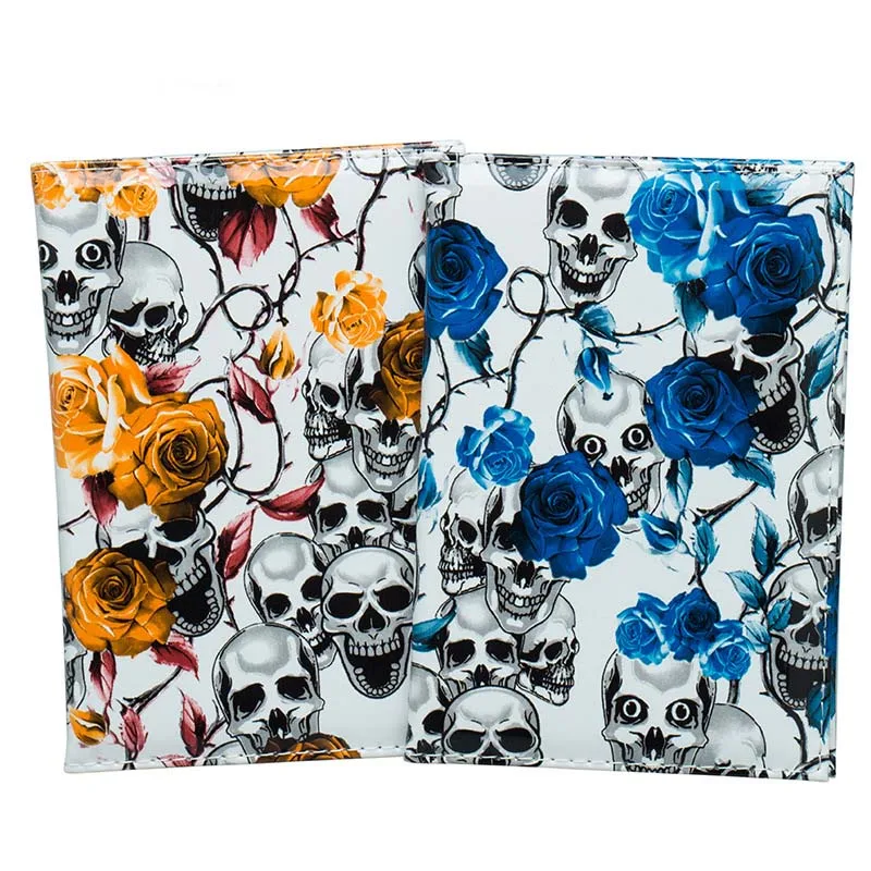 Обложка для паспорта из искусственной кожи с 3d рисунком черепа и цветка 14 2x9 8