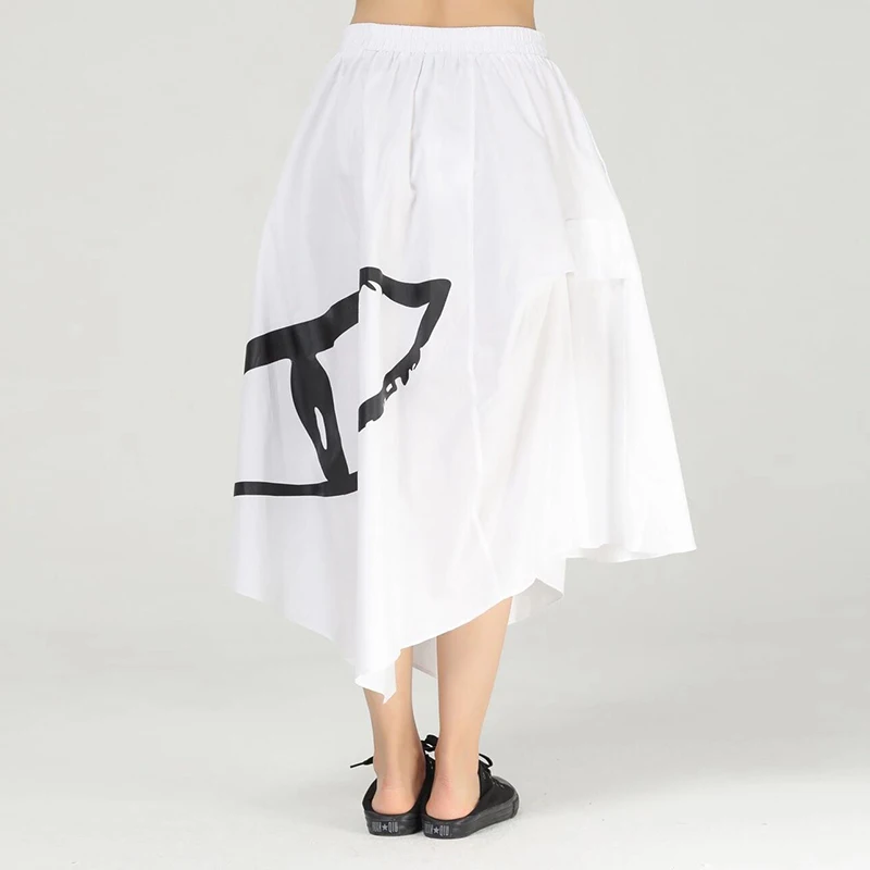 

CHICEVER Print Skirt For Women High Waist Patchwork Hit Color Loose Ruched Casual Mid A Line Skirts Female 2021 Spring Clothing