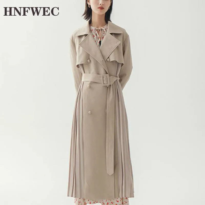 

Women Coat Women Trench Coat Patchwork Bandage Trench Coat Women Vintage Double Breasted Black Long Coats Tops 2020 P624