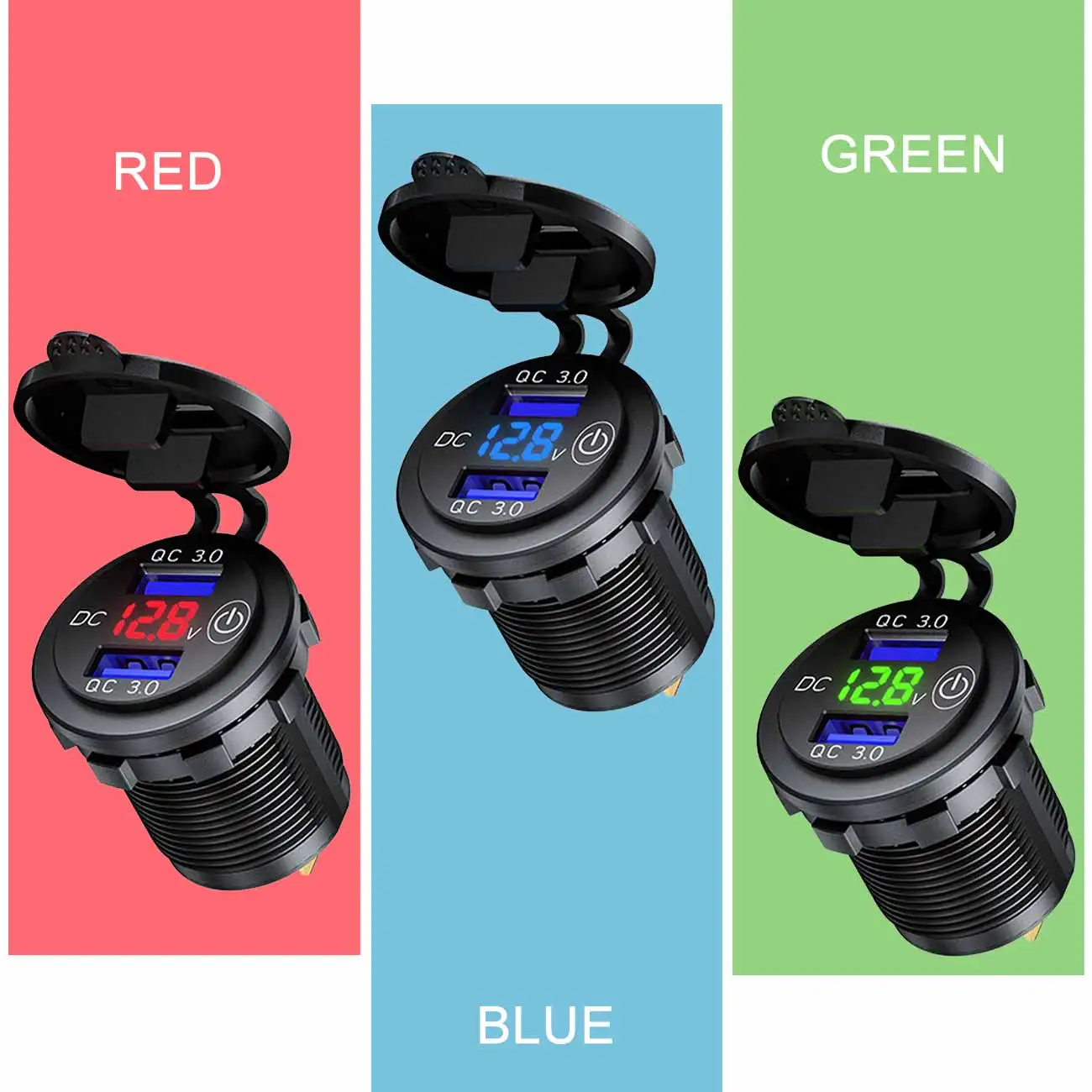 

12V 24V Dual QC3.0 USB Car Charger Socket with Touch Switch LED Voltmeter Waterproof Power Adapter for Truck Cigarette lighter