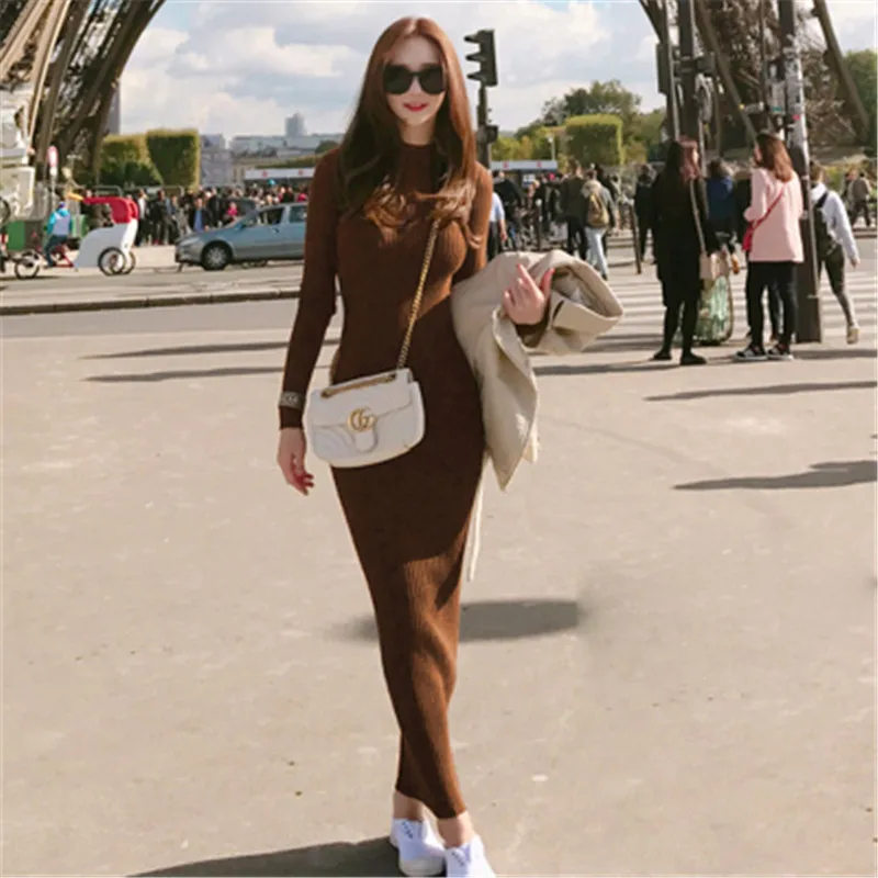 Новинка 2020 длинное женское платье-свитер женские облегающие вязаные платья