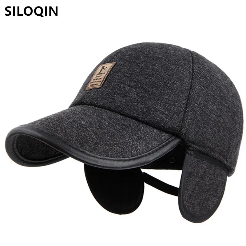 

SILOQIN Adjustable Size Men's Winter Warm Plus Velvet Baseball Caps Cold Proof Earmuffs Hats Male Bone Sports Cap Snapback Cap