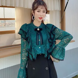 Блузка Рубашки женские топы винтажная рубашка с длинным рукавом и бантом Элегантный Топ рубашка осень 2020 новая модель рубашки 559F на весну