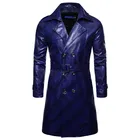 Тренчкот мужской кожаный в байкерском стиле, двубортный длинный тренчкот с двумя лацканами, модная верхняя одежда с принтом, большие размеры