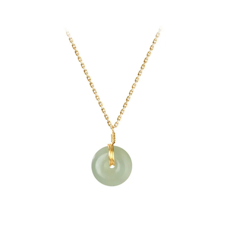 

New Gold Color Vintage Exquisite Round Jade Pendant Temperament Clavicle Chain Collar Necklace For Women Girl