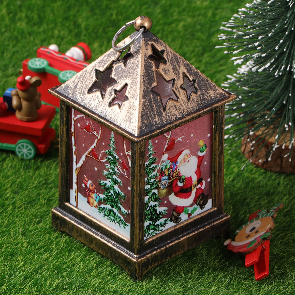 

Christmas Retro Decorative Lantern Night Lamp Portable Party Props (Santa)