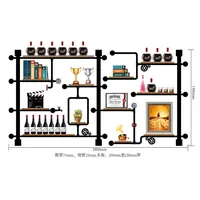 High Quality Bar Kitchen Wine Storage Shelf Holder Retro Design Bookshelf/wine Display Rack Made Of Iron Pipes,boards Hot Sales