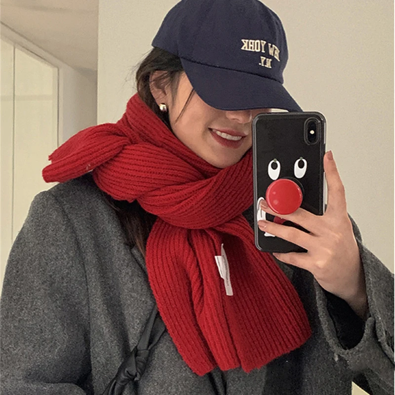 Модный плотный теплый шарф в Корейском стиле для женщин Однотонный женский