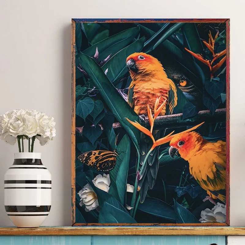 Светильник роскошный цветок попугай холст настенная живопись Плакаты принт