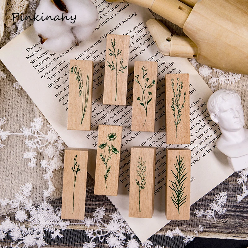 Винтажные натуральные декоративные растения штамп DIY деревянные и резиновые