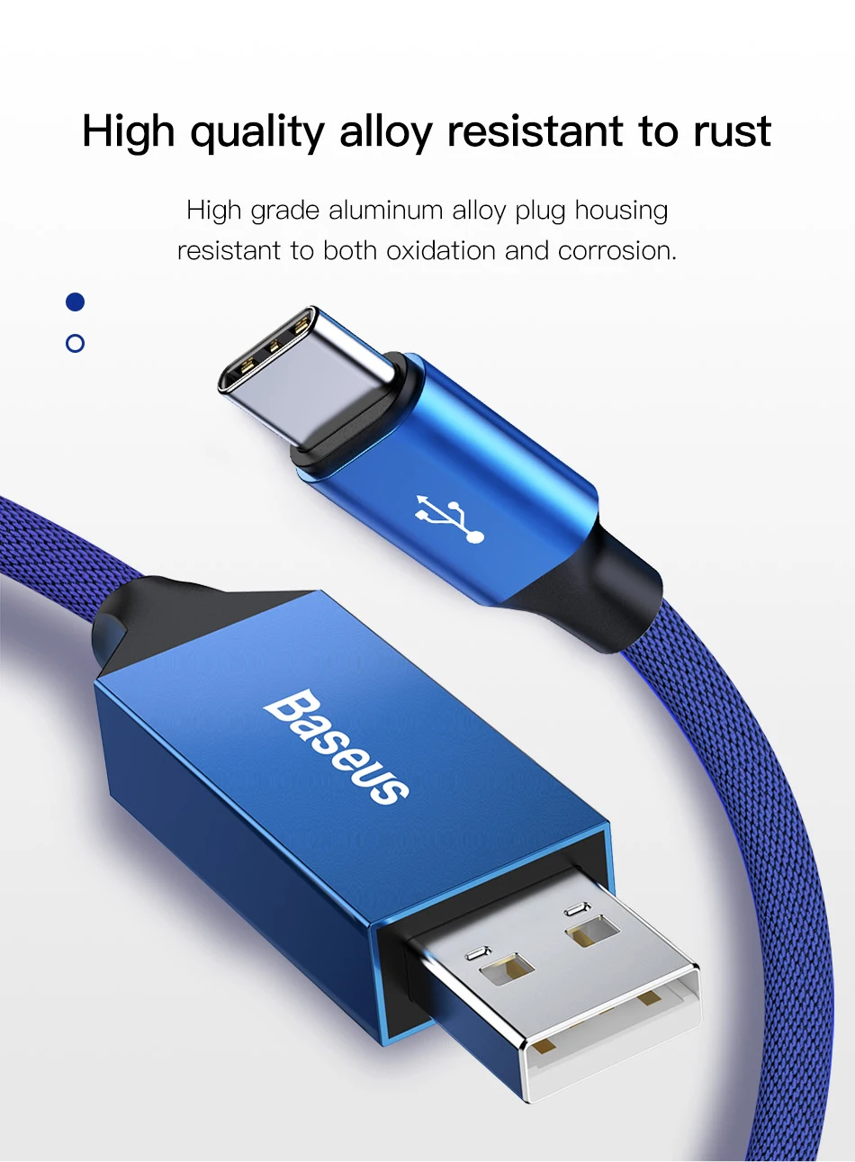 Baseus Тип usb C кабель для samsung Note 8 S8 S9 плюс быстрый заряд 3,0 Тип C кабель для Xiaomi Mi 8 9 USB-C кабели для мобильных телефонов