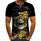 Мужская футболка с принтом черепа и ужасов, повседневный модный топ с 3D рисунком, с коротким рукавом, с круглым вырезом, модная уличная одежда, на лето